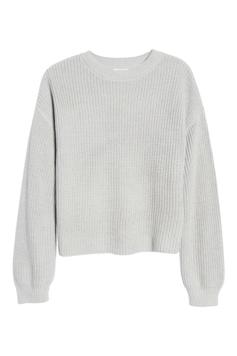 Cleo Crop Crewneck Sweater, Alternate, color, GREY HEATHER