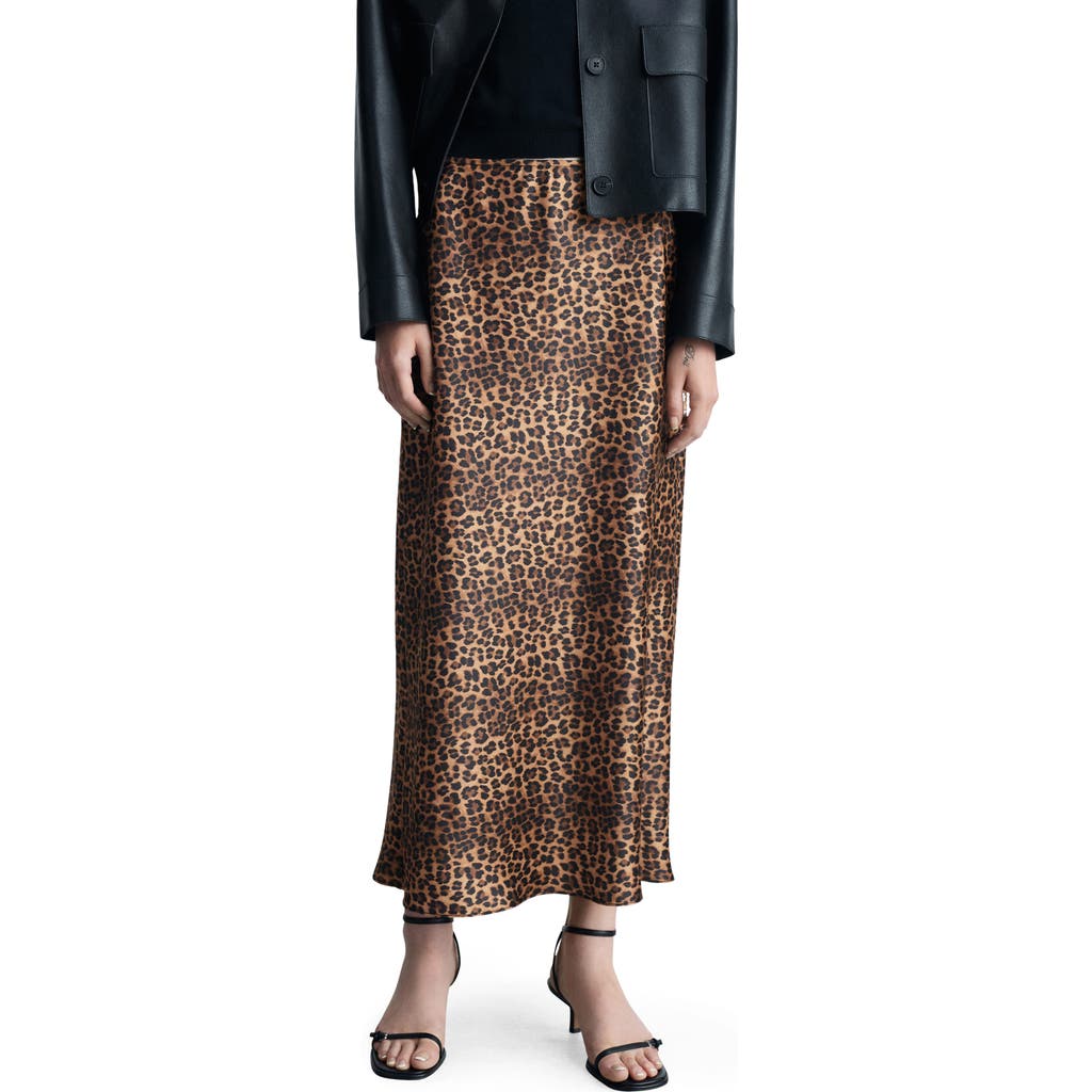 Mango Leopard Print Satin Maxi Skirt