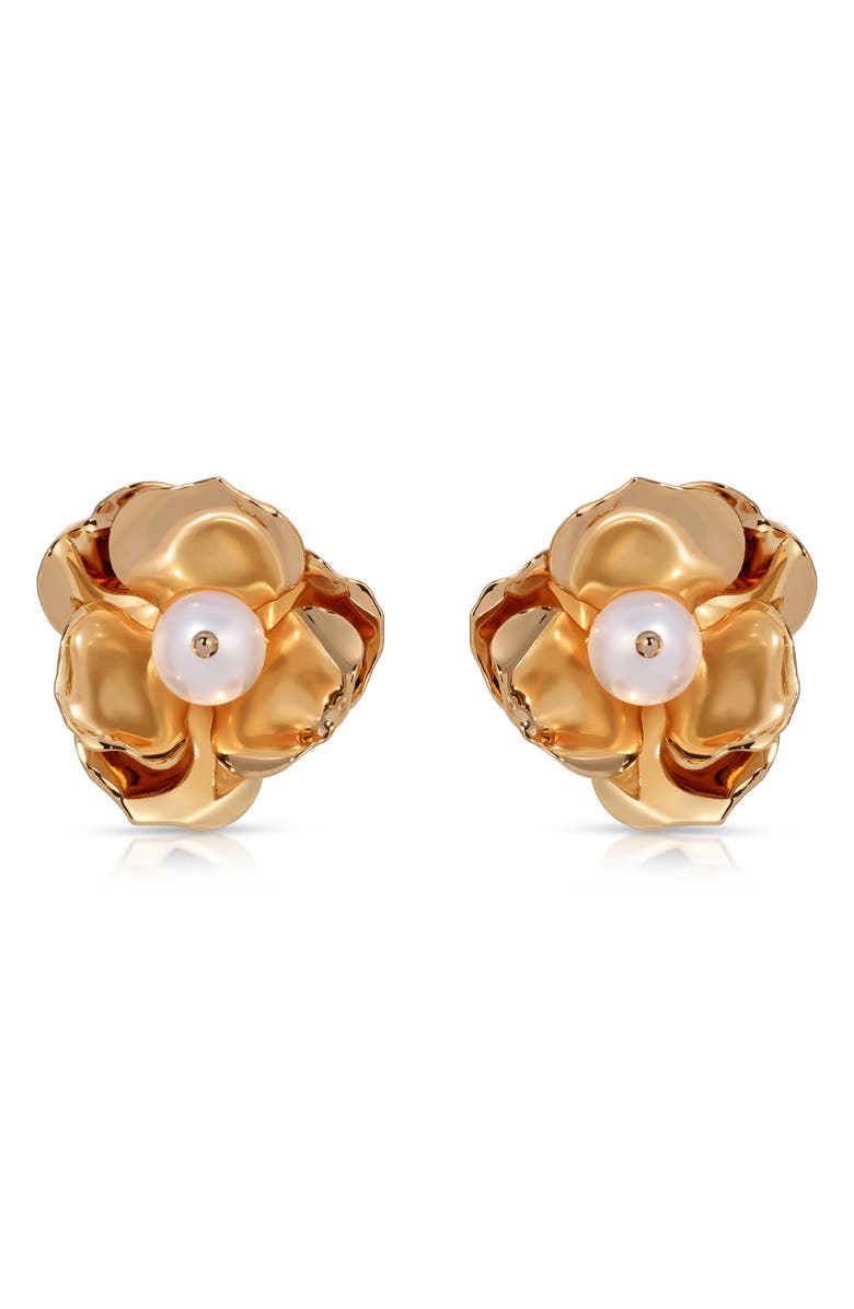 Ettika Cultured Freshwater Pearl Flower Stud Earrings, Alternate, color, 