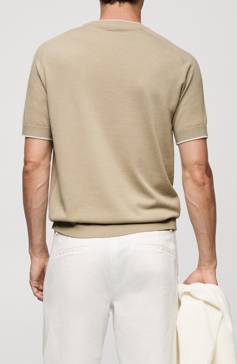 MANGO Short Sleeve Piqué Knit Sweater, Alternate, color, Beige