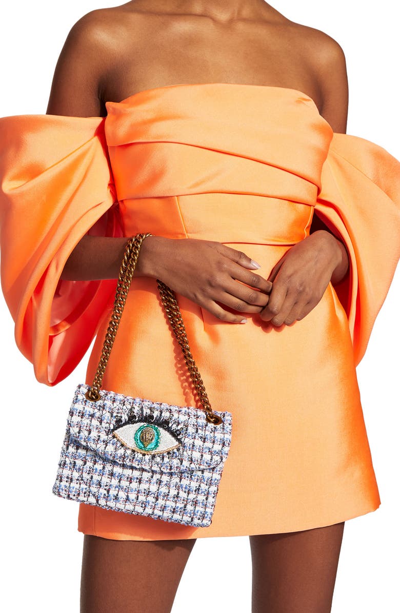 Kurt Geiger London Mini Kensington Eye Tweed Shoulder Bag, Alternate, color, White/Navy