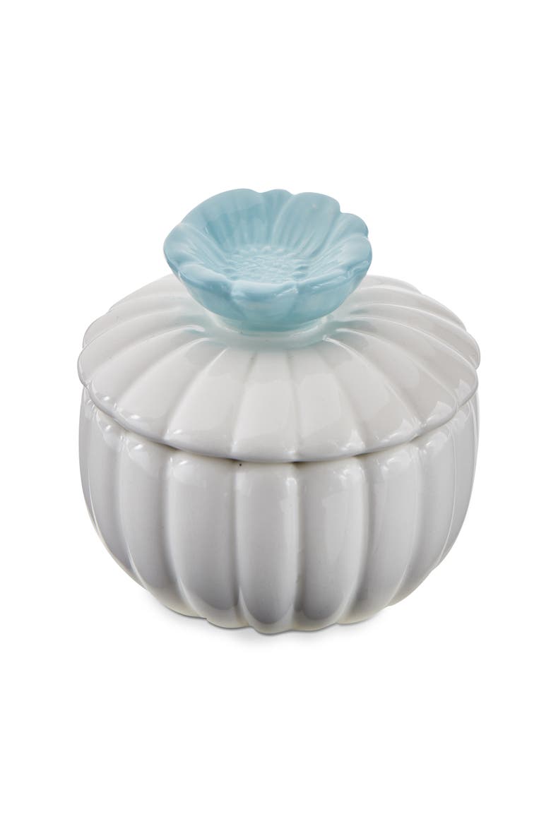 Scallop Flower Lidded Trinket Box White Multi Earthenware Everyday, Main, color, White