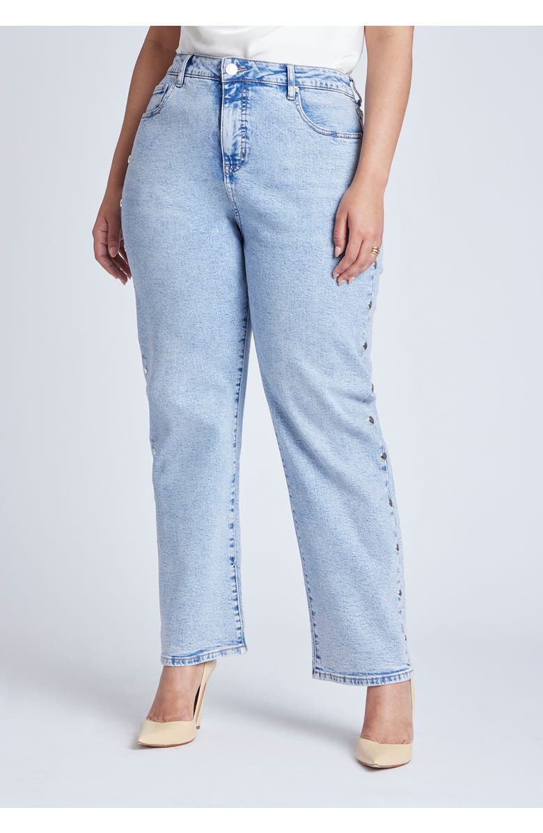 ELOQUII Straight Leg Jean With Studs, Alternate, color, Light Wash