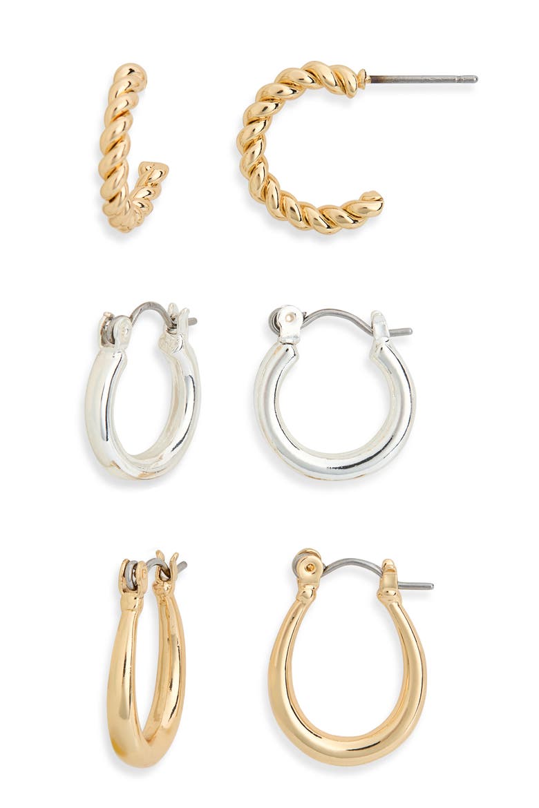 3-Pack Hoop Earrings, Main, color, TWO TONE