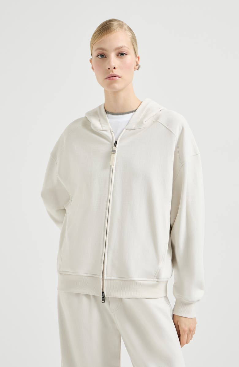 Brunello Cucinelli Smooth cotton French terry sweatshirt, Alternate, color, Milk