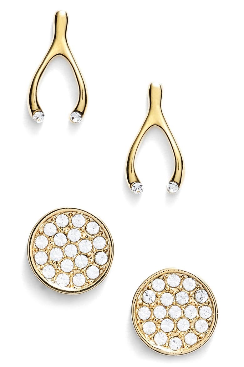 'north court' wishbone & disc stud earrings, Main, color, GOLD- WISHBONE