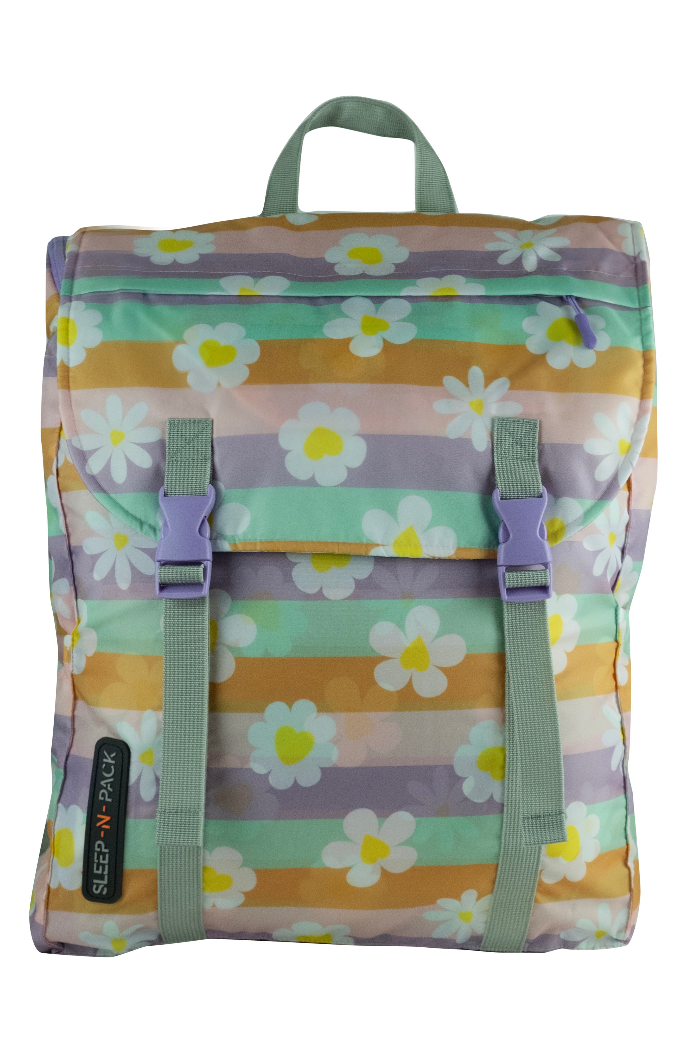 Kids' Sleep-n-Pack Daisy Stripe Print Sleeping Bag Backpack, Main, color, HAPPY DAISY STRIPES