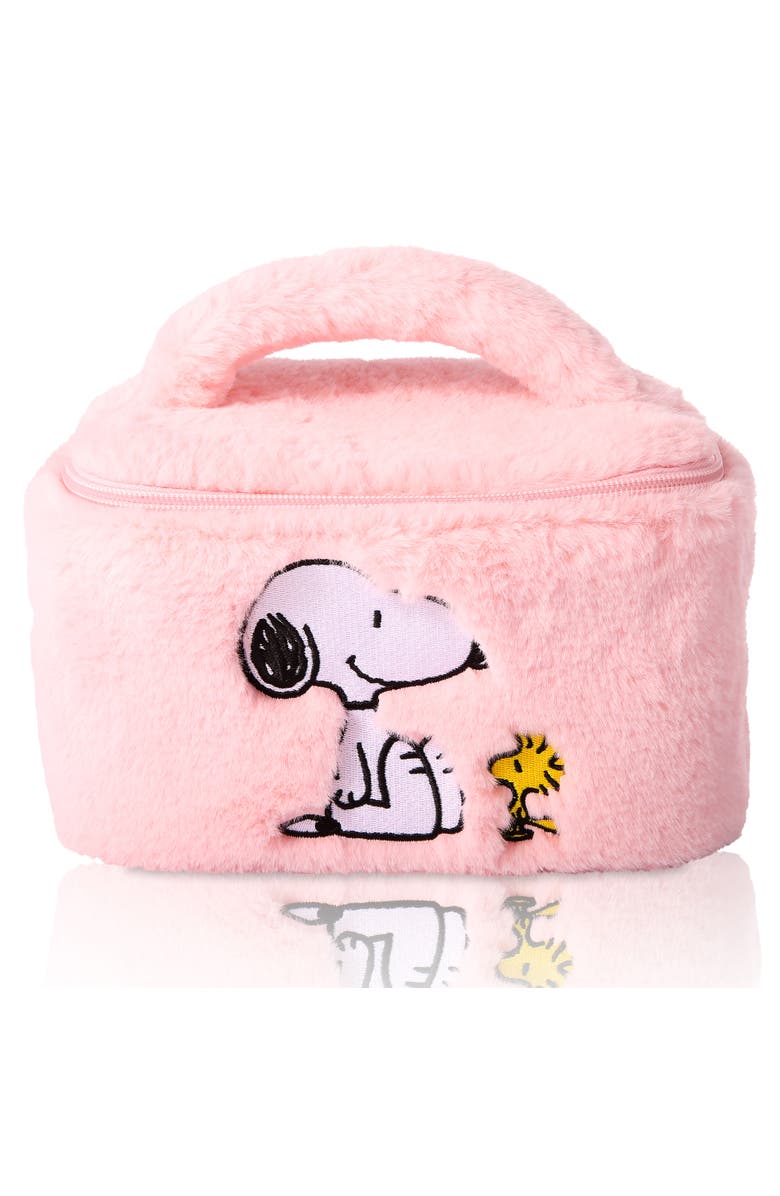 PEANUTS Snoopy Fluffy Cosmetic Bag for Travel, Alternate, color, Pink