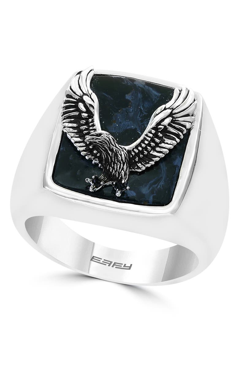 EFFY Sterling Silver Pietersite Eagle Signet Ring - Size 10, Main, color, 