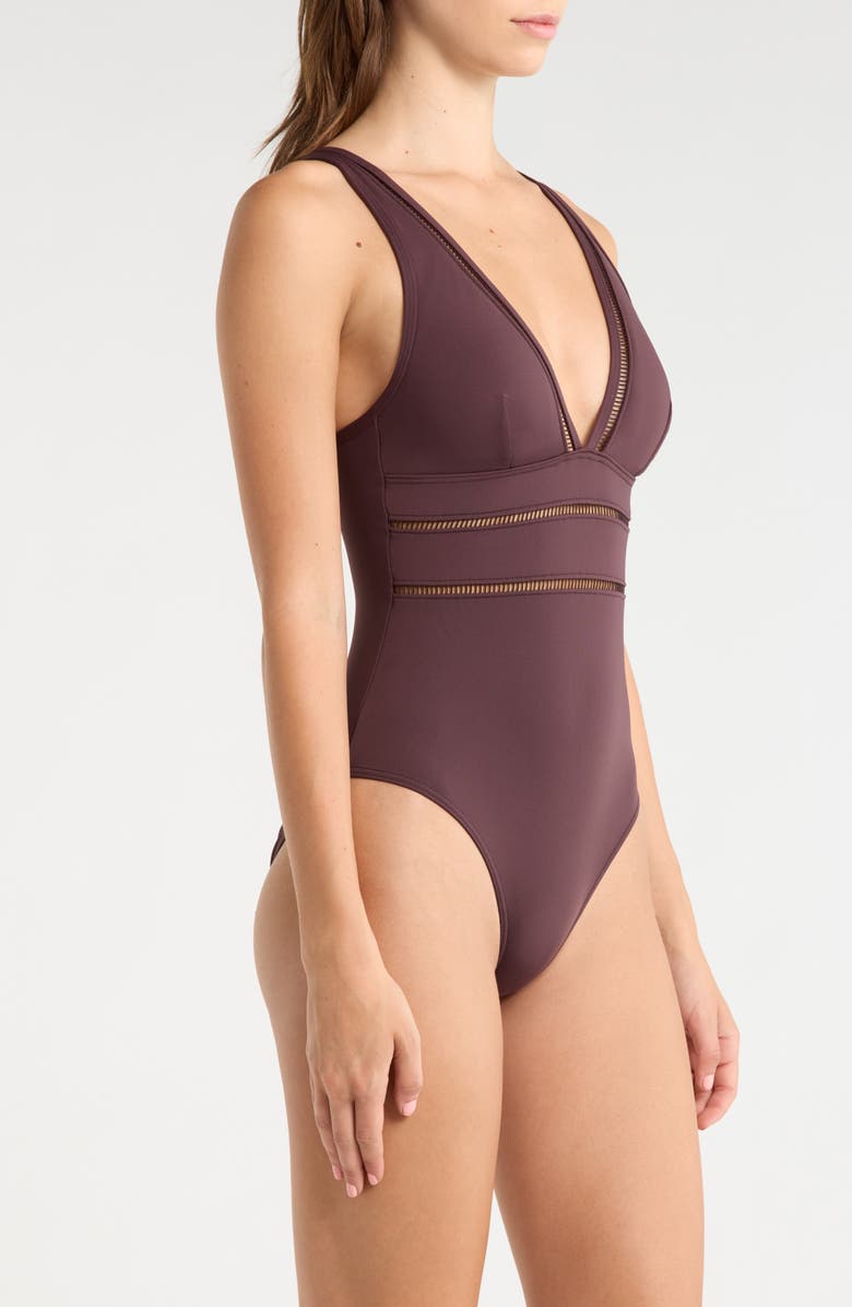 Sea Level Spliced Plunge One-Piece, Alternate, color, Cocoa