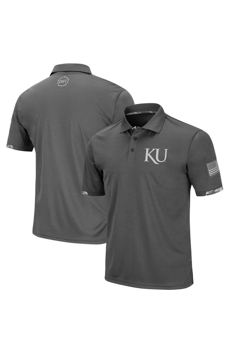 COLOSSEUM Men's Colosseum Charcoal Kansas Jayhawks Rival OHT Military Appreciation Polo, Main, color, Charcoal