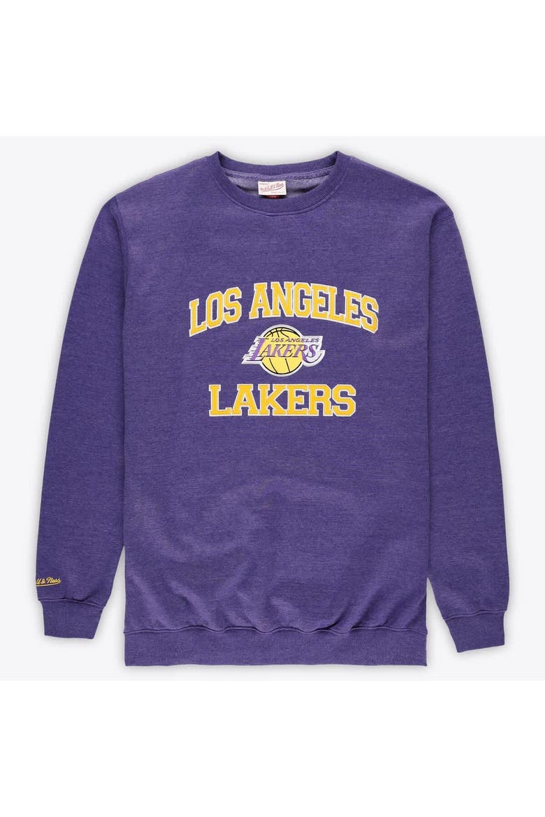 Men's Mitchell & Ness Heather Purple Los Angeles Lakers Hardwood Classics Big & Tall Crewneck Sweatshirt, Main, color, Heather Purple