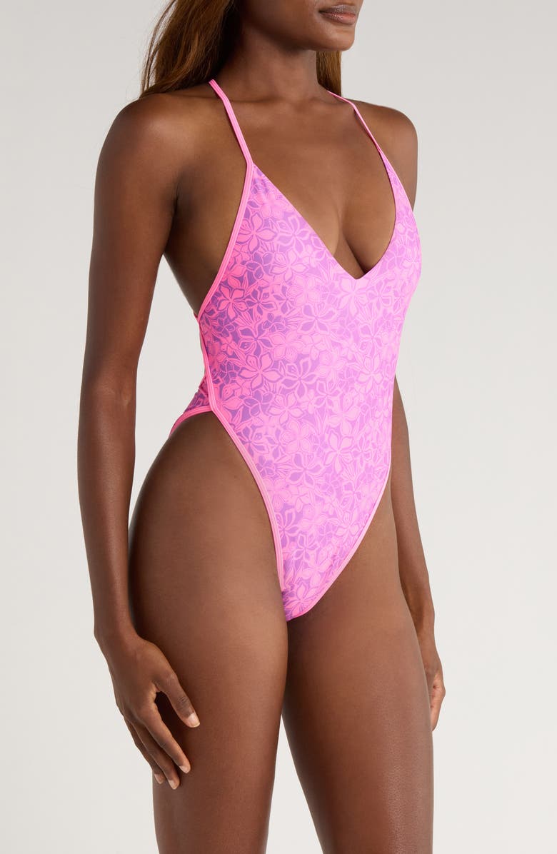 Kulani Kinis Plunge Cross Back One-Piece Swimsuit, Alternate, color, Bubble Berry
