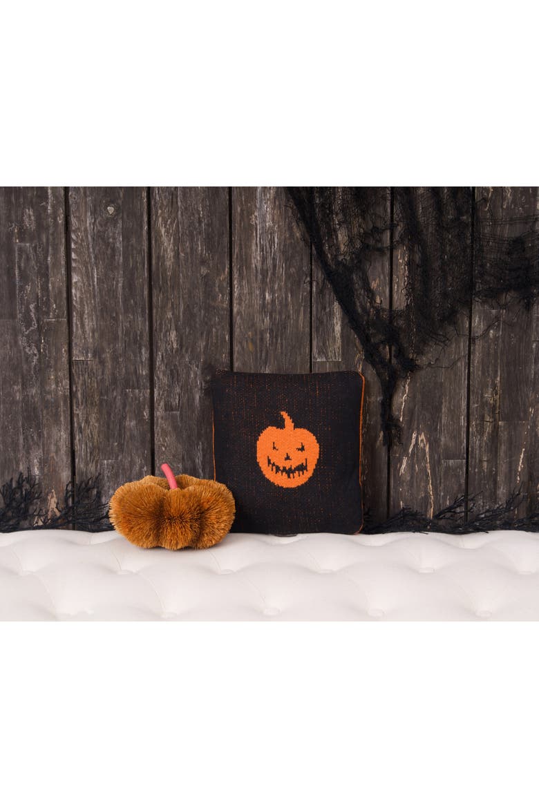 Jack O' Lantern Cotton Knit Small 10" x 10" Autumn Fall Accent Pillow, Alternate, color, Black