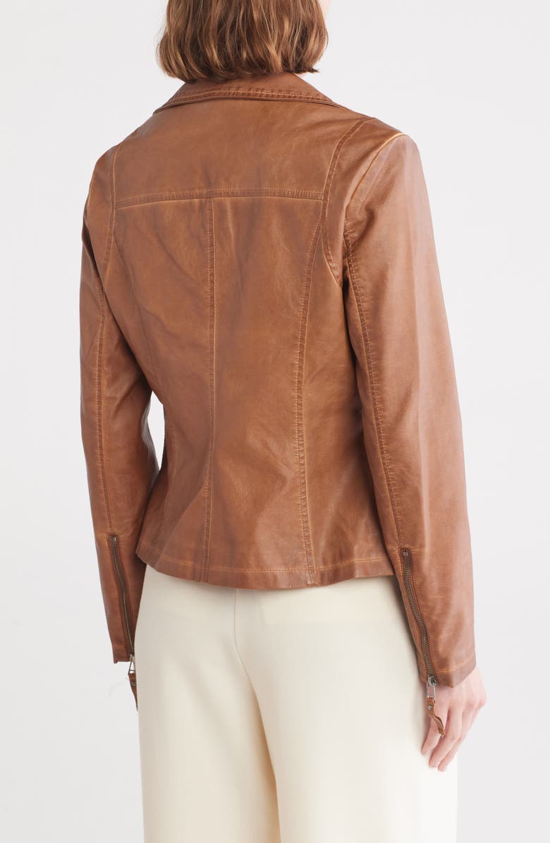MAX STUDIO MAXSTUDIO Washed Faux Leather Moto Jacket, Alternate, color, Luggage Brown