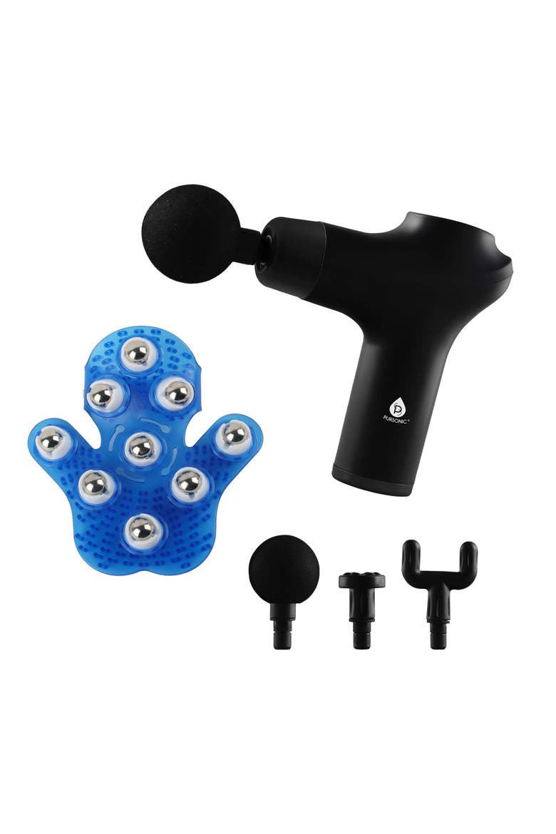 Ultimate Relaxation Bundle 3-Speed Massage Gun & Palm-Shaped Massage Glove, Main, color, Black