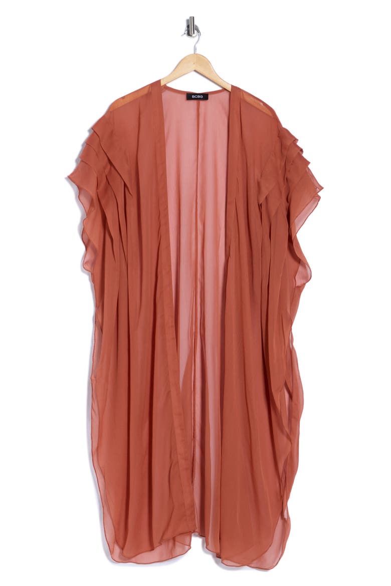 Solid Pleated Chiffon Duster, Alternate, color, RUST