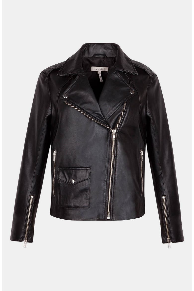 'Veinarde' Leather Moto Jacket, Alternate, color, BLACK