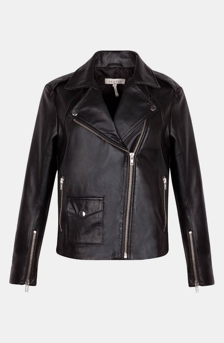 SANDRO 'Veinarde' Leather Moto Jacket, Alternate, color, Black