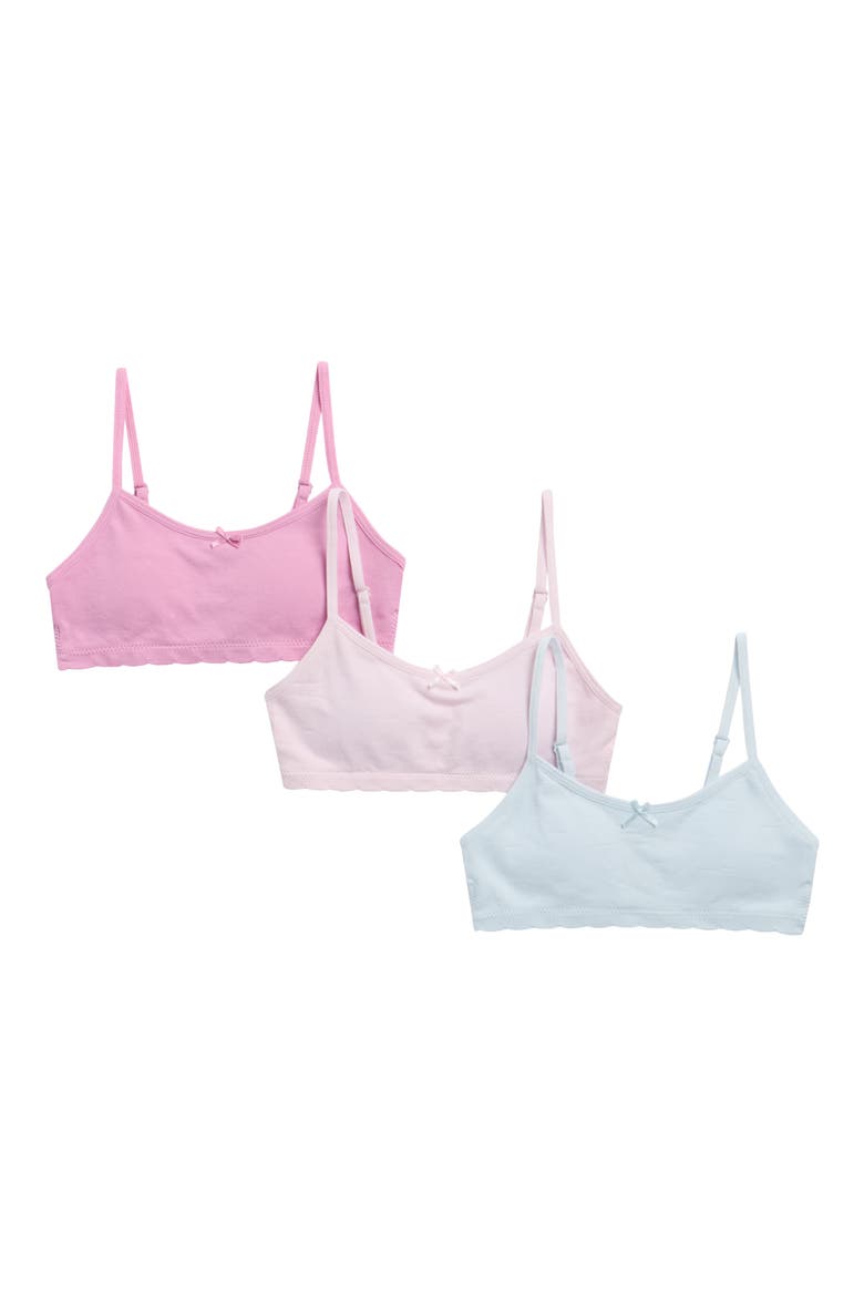 Kids' Assorted 3-Pack Scallop Edge Rib Bralettes, Main, color, MAUVE MAGN/ TARO/ SERENE POOLS