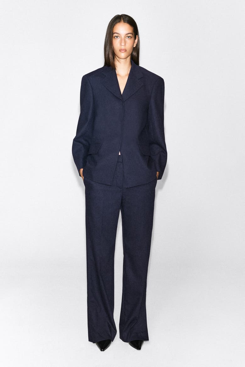 Structured Wool-Blend Blazer, Alternate, color, NAVY
