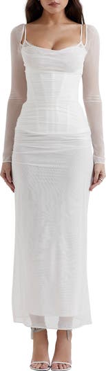 Katrina Lace Mesh Long Sleeve Gown