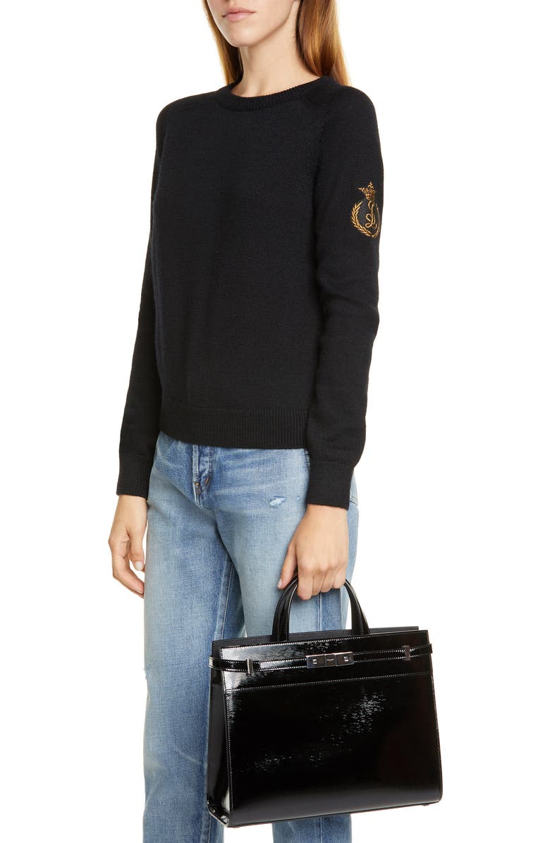 Saint Laurent Small Manhattan Calfskin Leather Satchel, Alternate, color,