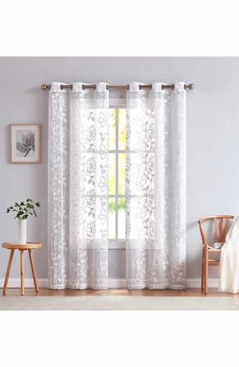 DAINTY HOME Rita Floral Set of 2 Sheer Panel Curtains