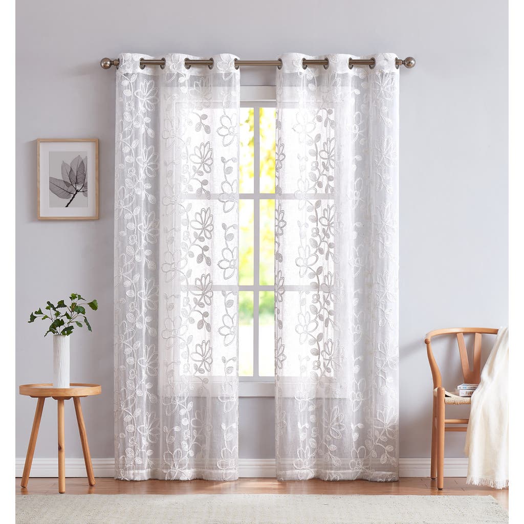 Dainty Home Set Of 2 Embroidered Sheer Curtain Panels In White