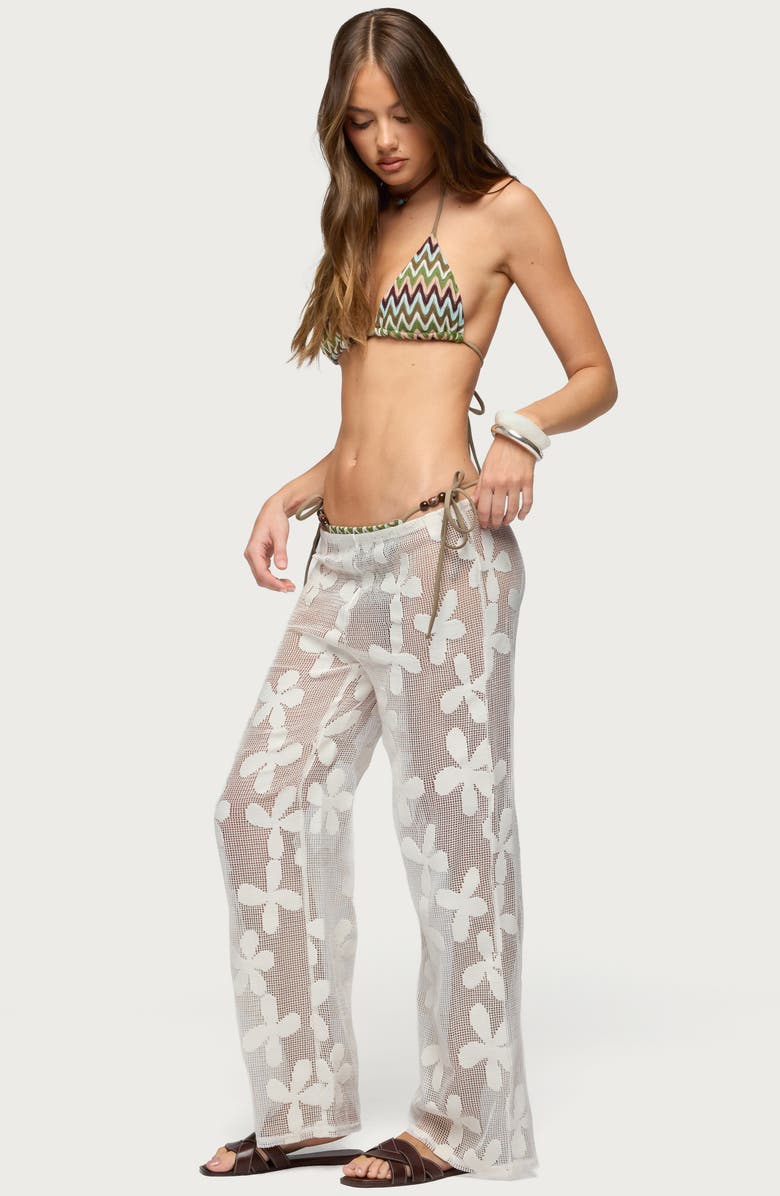 EDIKTED Candace Sheer Floral Cover-Up Pants, Alternate, color, Cream