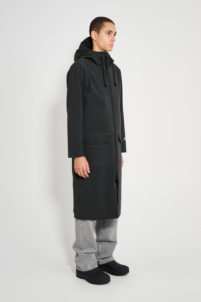 Stockholm Long Patch Matte Raincoat, Alternate, color, Black