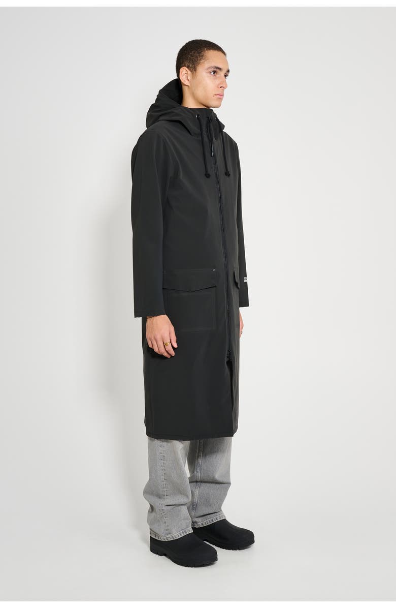 Stutterheim Stockholm Long Patch Matte Raincoat, Alternate, color, Black