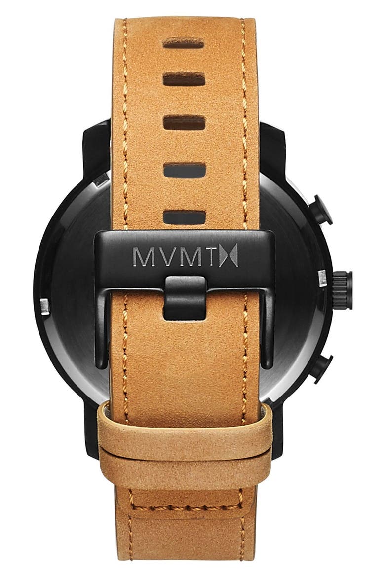 MVMT Chronograph Leather Strap Watch, 45mm, Alternate, color, WHITE/ TAN