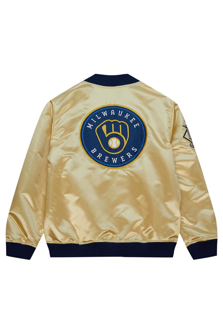 Men's Mitchell & Ness Gold Milwaukee Brewers OG 2.0 Lightweight Satin Full-Zip Jacket, Alternate, color, Gold