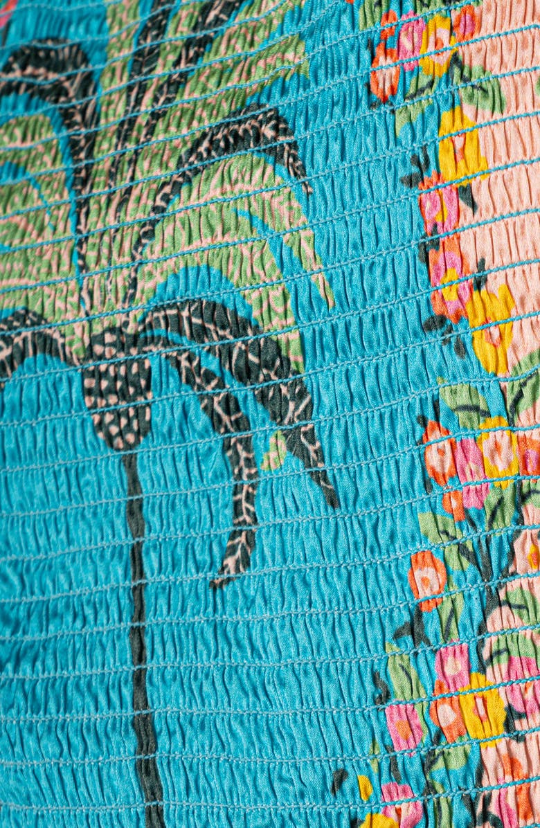 Maaji Abrabian Palm Zephyra Smocked Cover-Up Mini Sundress, Alternate, color, Aquamarine