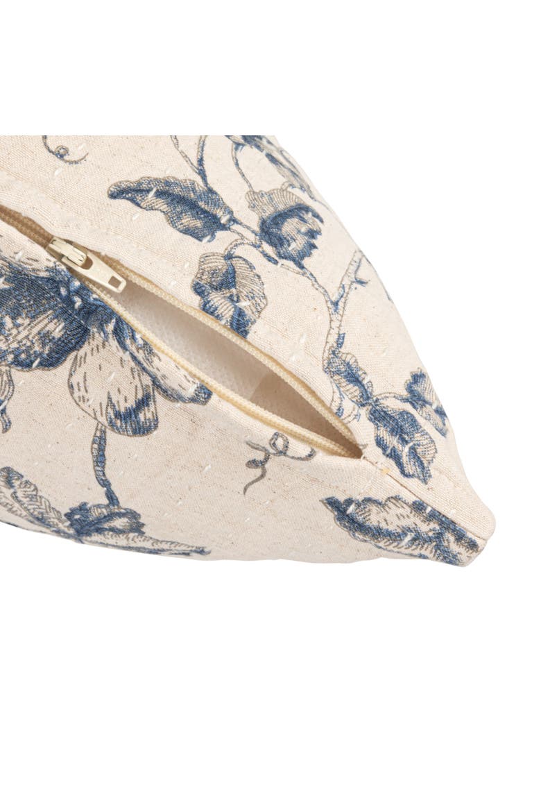 Floral Patterned Cotton and Linen Pillow, Blue, Alternate, color, Blue