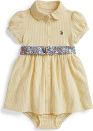 Ralph Lauren Oxford Stripe Cotton Piqué Belted Shirtdress & Bloomers