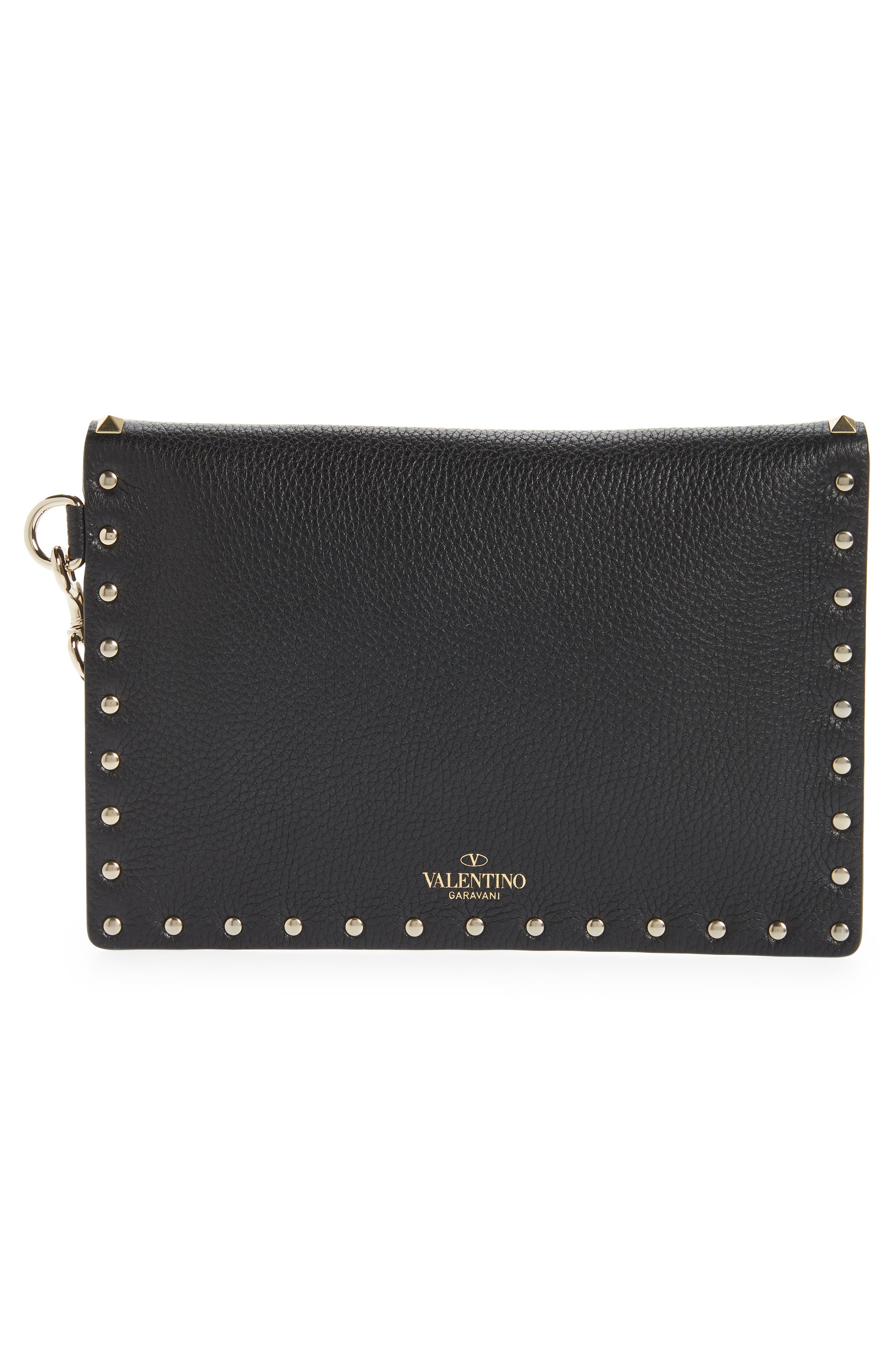 Medium Rockstud Leather Envelope Pouch, Alternate, color, NERO