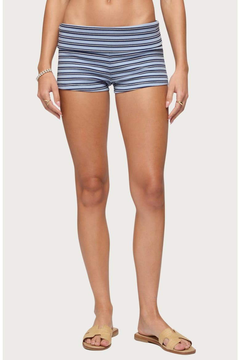 Hodaya Striped Foldover Micro Shorts, Main, color, BLUE