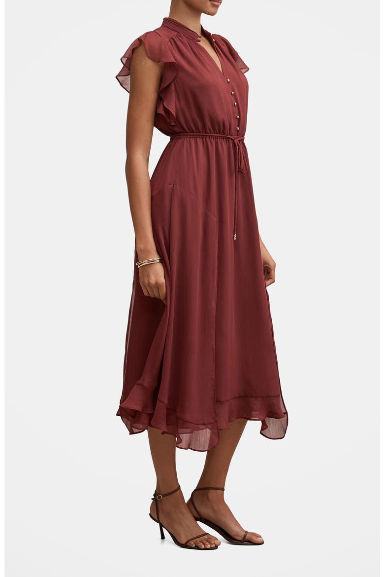 Maxwell Flutter Sleeve Midi Dress, Alternate, color, PLUM WINE