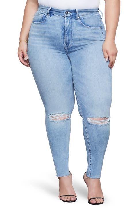 Good Waist Ripped High Waist Crop Skinny Jeans (Blue 352) (Regular & Plus Size)