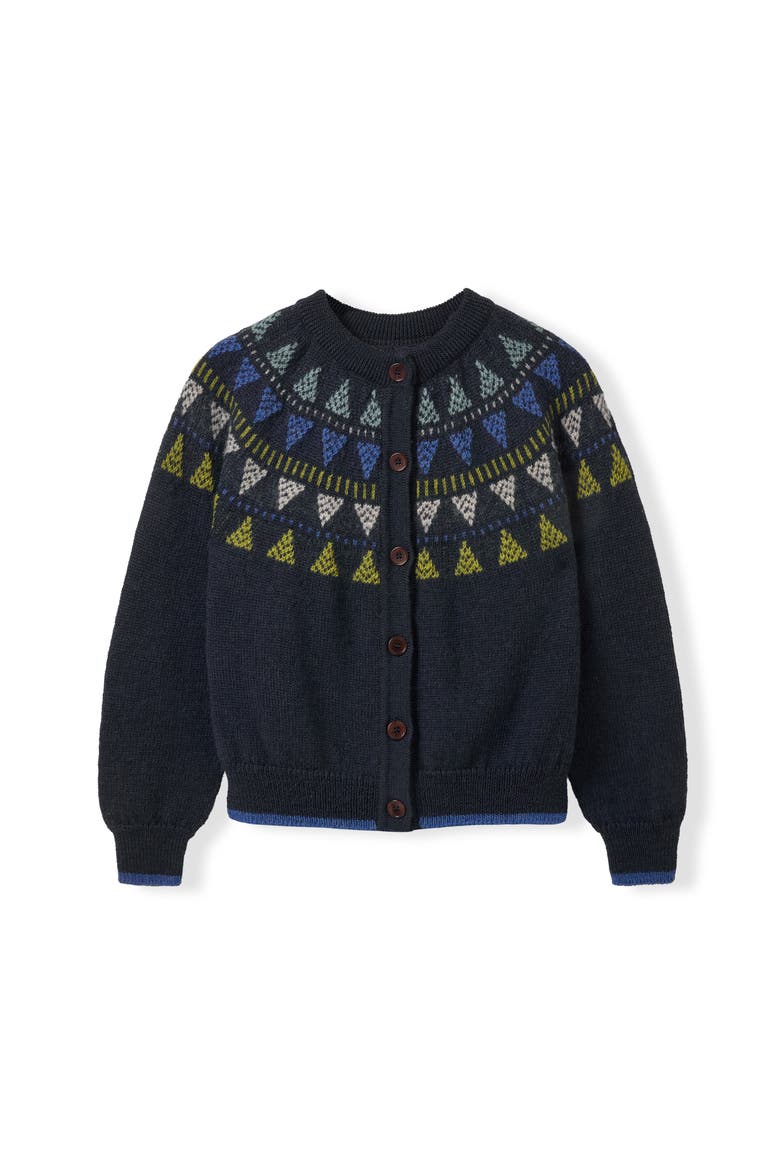 British Wool Geo Fair Isle Yoke Cardigan, Alternate, color, Navy