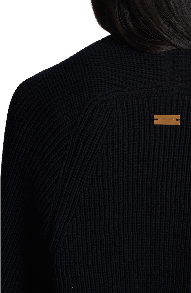 Balmain Ribbed knit bolero cardigan, Alternate, color, Black