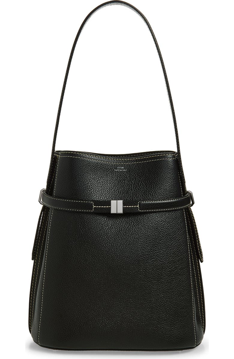TOTEME Belted Grained Leather Bucket Bag, Main, color, Black