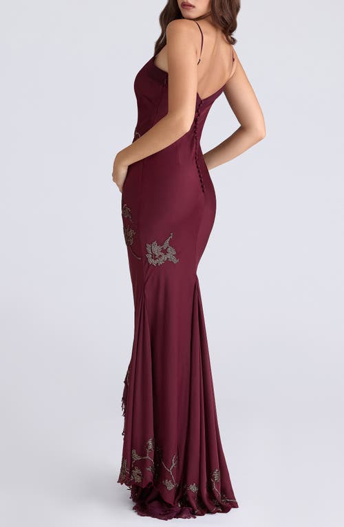House Of Cb Anastelle Embellished Satin Mermaid Gown In Purple