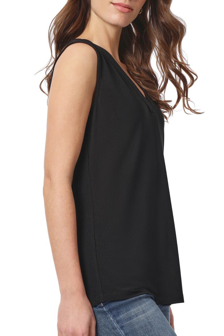 Pleated V-Neck Crepe Tank, Alternate, color, JONES BLACK
