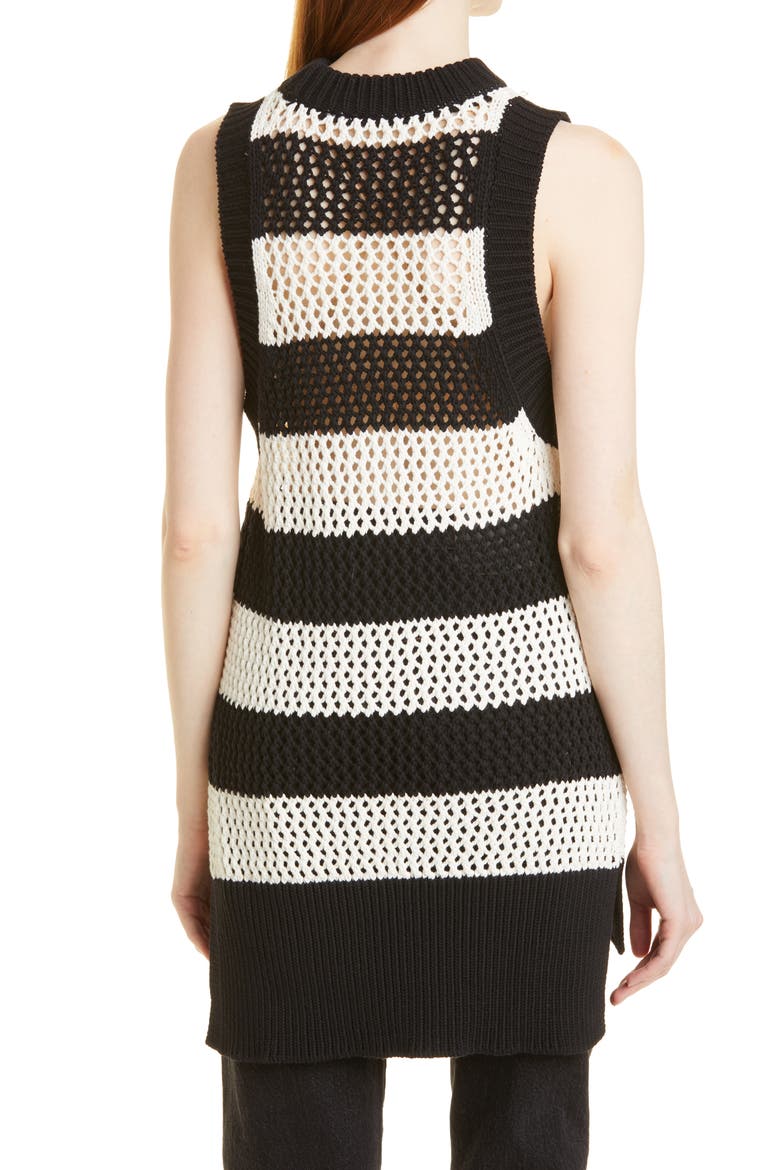 Heide Stripe Open Stitch Stretch Cotton & Silk Tank, Alternate, color, BLACK/ WHITE