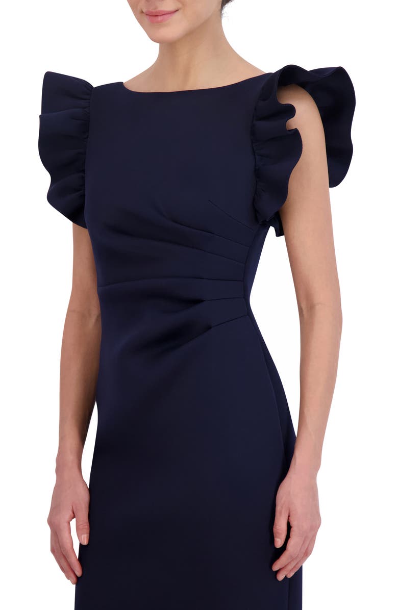 Eliza J Ruffle Sleeve Scuba Crepe Cocktail Sheath Dress, Alternate, color, Navy