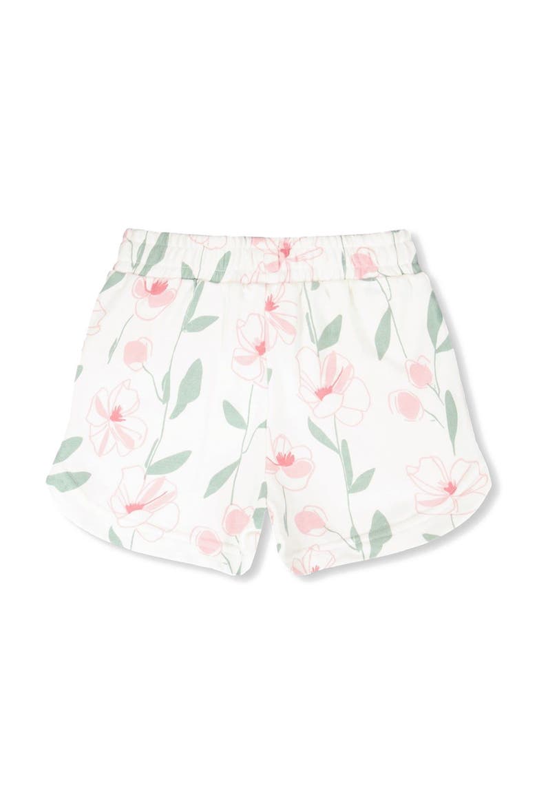 French Terry Drawstring Waist Flowers Shorts, Alternate, color, Off White Printed Flowers