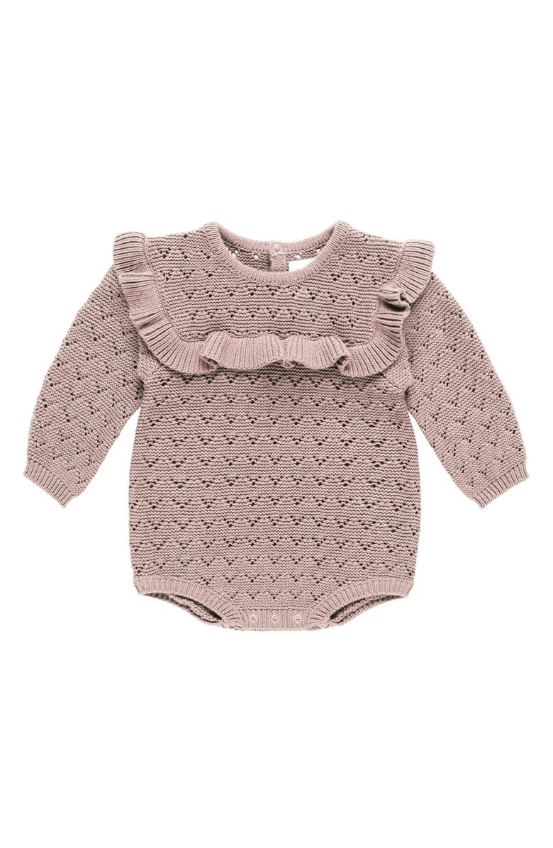 QUINCY MAE Ruffle Organic Cotton Pointelle Romper, Main, color, 